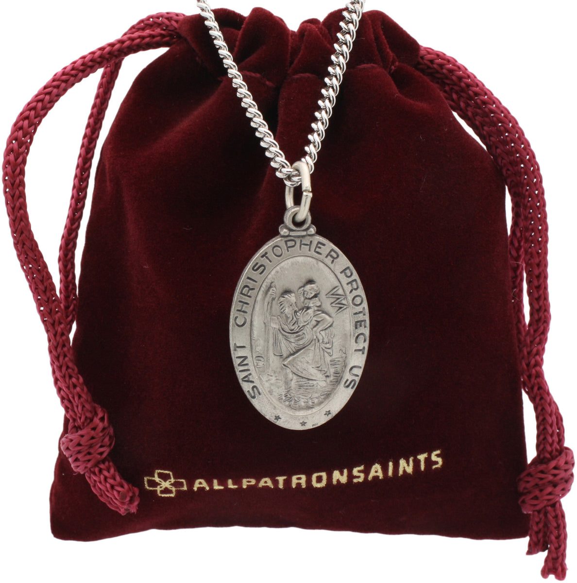 Men's Oval Saint Christopher Medallion Pendant Necklace