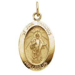 Saint Jude Elegant Oval Pendant in Solid 14 Karat Yellow Gold Pray for Us  Medal