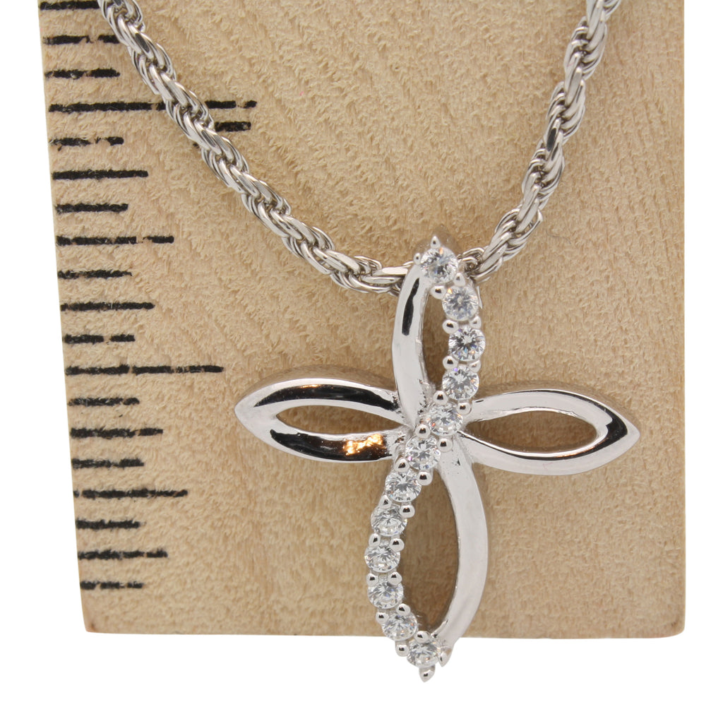 Love Openly Sterling Silver Cubic Zirconia Cross Necklace For