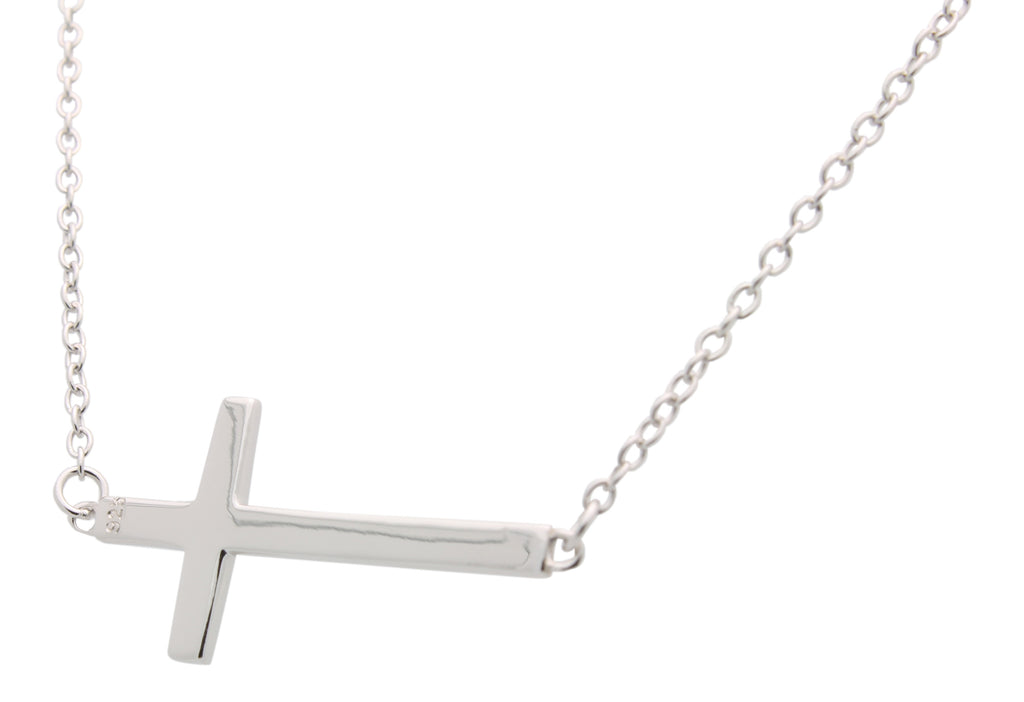 Sideways Cross Necklace in Solid Sterling Silver With Gift Set