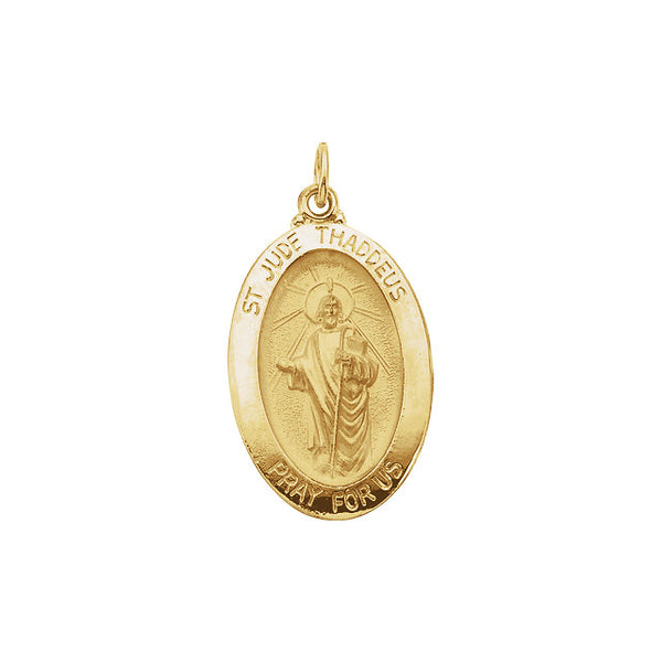 Saint Jude Elegant Oval Pendant in Solid 14 Karat Yellow Gold Pray