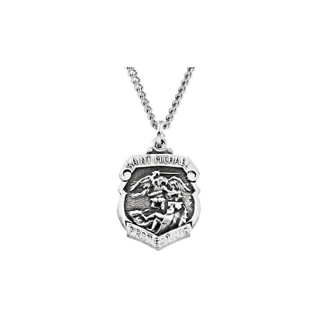 Saint Michael Shield Badge Necklace in Solid Sterling Silver Protect U ...