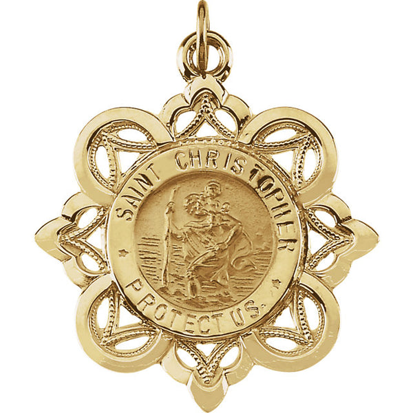 Saint Christopher Crown Pendant in Solid 14 Karat Yellow Gold