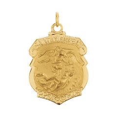 Saint Michael Shield Badge Pendant in Solid 14 Karat Yellow Gold